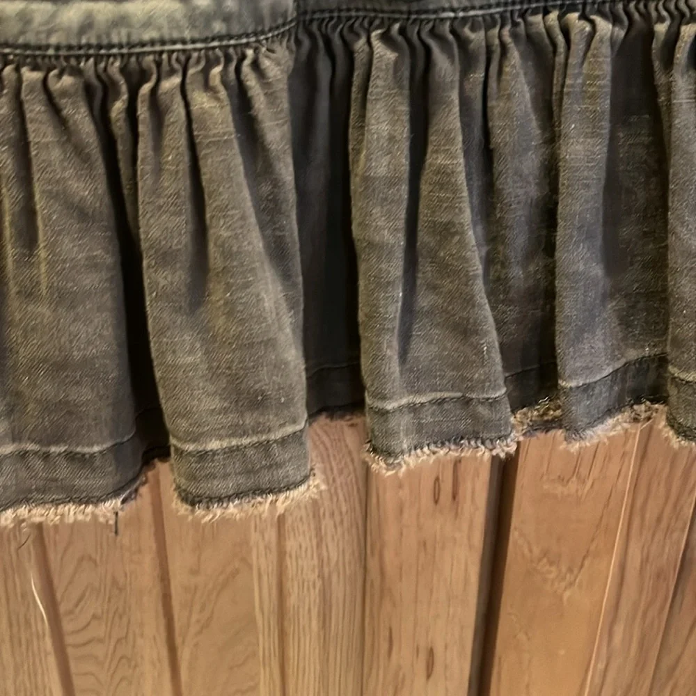 Free People olive green denim military style ruffle jacket - Picture 5 of 12